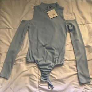 Baby blue cold shoulder bodysuit